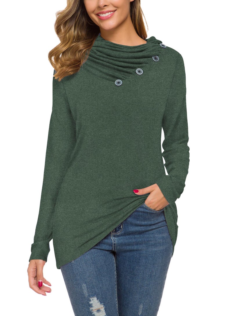 WEACZZY Womens Long Sleeve Shirts Button Cowl Neck Casual Loose Tunic Tops Blouse Dressy (Medium, 10 Green) - Image 5